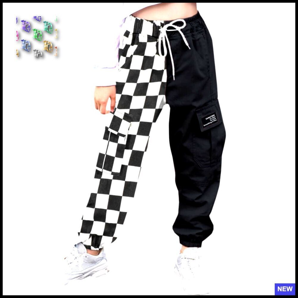 High Rise Cargo Jogger Pants Drawstring Waist Cuffed Ankle Casual Sporty